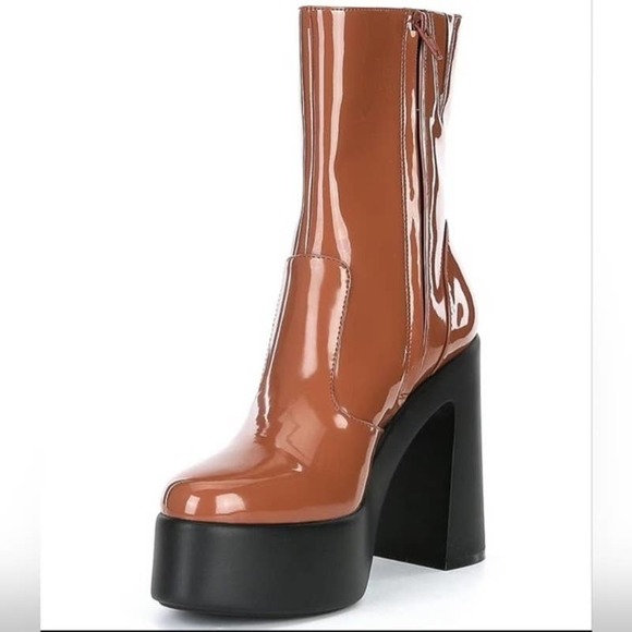 GB Levi-Tate  Brown Patent Platform Mid Boots - Picture 4 of 13